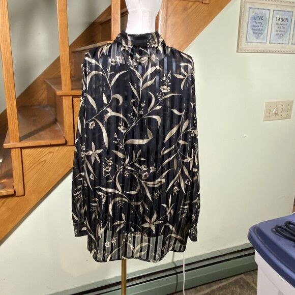 Red Hot Plus Sz 20W Black Tan Floral Button-Front 2-Piece Tank Sheer Blouse Work - Picture 5 of 10